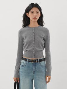 EIGHTHMONTH Short Single-Button Knitted Open Cardigan Womens Slim Fit Basic Style Spring Weight Loss Top Korean Style