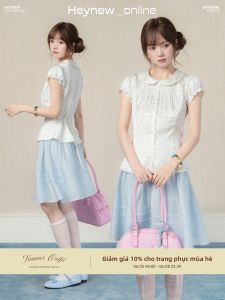 loveheynew | Áo sơ mi nữ cổ búp bê họa tiết chấm bi phong cách dịu dàng tôn dáng