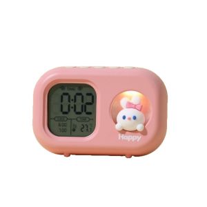 Silent Cartoon Alarm Clock for Elementary Students Childrens Luminous Digital Electronic Clock High-Value Desk Clock for Bedroom or Study Table Snooze and Temperature Display Back-to-School Gift