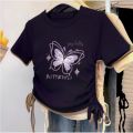 Baju kaos crop Butterfly anak perempuan import kece kerut serut umur 1-10 tahun. 