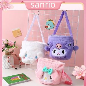 Sanrio Plush Bag Kawaii Kuromi My Melody Drawstring Doll Cinnamoroll Makeup Shoulder Bag Girl Sweet and Cute Gift