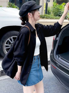 XUNYI | Áo Sơ Mi Dài Tay Màu Đen Sang Trọng Cho Nữ