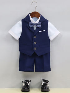Boys Suit Summer Kids Small Suit Outfit Host Suspenders Handsome Flower Girl British Style Costume for Piano Performance