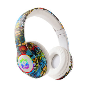 DISOUR Graffiti Style Wireless Bluetooth Headphones HD HIFI Sound Quality Cool LED Gradients Lights With Mic Calling Support TF Card Play 3.5MM AUX Smart Noise Reduction Foldable Adjustable Gaming Earphones For Kids Gifts PC Phone