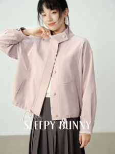 Stand Collar Drop Shoulder Short Sleeve Jacket Autumn Casual Loose