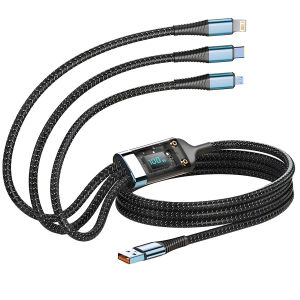3-in-1 100W Fast Charging Cable 6A Multi USB Cord with Type C/Micro/IP Ports Transparent Fast Charge Cable for iPhone 15 Samsu