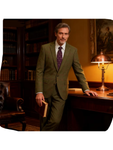 Green Wollen Plaid 2 Pieces Mens Suits Slim Fit Wedding Grooms Tuxedos Notch Lapel Formal Blazer Long Sleeves Prom(Jacket+Pants)
