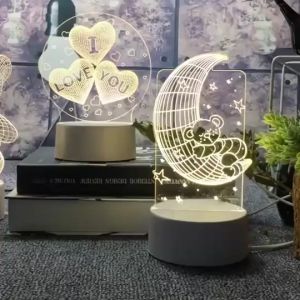Anto Shop ID - Lampu Tidur Hias LED 3D Acrylic Transparant Kaca Bening Hadiah kado ulang tahun