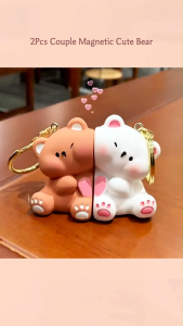2Pcs Couple Magnetic Cute Bear Pendant Keychain Sweet Backpack Magnet Charms Keychain Car Keyring