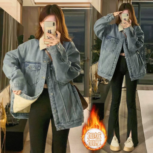 Loose Womens Denim Jacket Retro High Street Versatile Top Cotton Jeans Fabric Button Detail Long Sleeve POLO Collar Regular Fit