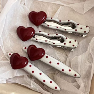 Red Polka Dot Pearl Duckbill Hair Clip Versatile White Enhancing Bangs Holder Versatile Hair Styling Tool for Home Use
