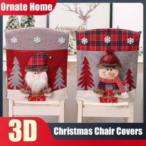 Christmas Chair Cover 3D Santa Claus Snowman Dining Chair Slipcovers Washable Chair Protector