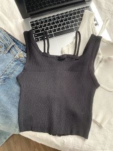 Áo Ba Lỗ Dệt Kim Màu Trắng Kiểu Pháp Cho Nữ Áo Ngắn Không Tay Gợi Cảm Áo Lót Mùa Hè Áo Khoác Ngoài Có Khóa Kéo Áo Vest Đa Năng