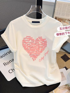 Yao Kexin Womens Cotton Polyurethane Elastic Fiber T-Shirt Summer Style Printed Patchwork Work Clothing Short Sleeve Crewneck