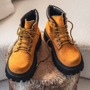CONGLINSHIZI | Brown Retro Leather High Top Work Boots