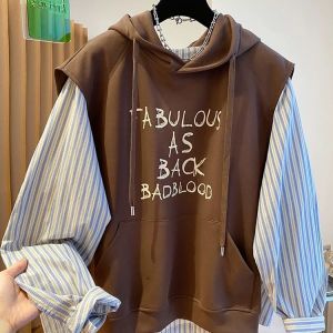 เสื้อเชิ้ตเก๋ๆ ดีไซน์ หลวม เสื้อฮู้ด ฤดูใบไม้ผลิ ฤดูใบไม้ร่วง พลัสไซส์ เสื้อผ้าผู้หญิง ผ้าฝ้าย ยาว แขนเสื้อ เสื้อสวม ความยาวปกติสไตล์ K