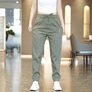 Thin Quick-Dry Pants Womens Summer Fashion Sports Breathable Cool Feeling Khaki Slimming and Straight Cropped Tooling Casual Pants