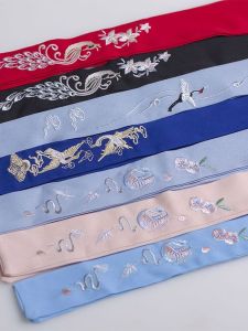 เข็มขัดผ้าลายปักสไตล์จีนโบราณ อุปกรณ์ตกแต่งผมแบบอเนกประสงค์ สายรัดผมปักลายแบบคลาสสิก สไตล์ผ้าฝ้ายลินิน