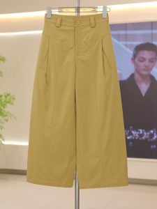 Shalldoer | Quần ống rộng cạp cao màu vàng thời trang rộng rãi thoải mái cho nữ mùa hè quần ống đứng cạp cao