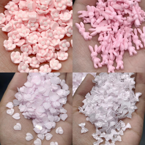 50Pcs/bag 3D Kawaii Pink Resin Nail Charms Rhinestones Cartoon Bow Flower Accessories Nail Art Decorations Supplies Ornament DIY