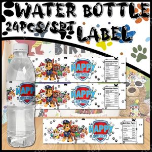 Paw Patrol Theme Water Bottle Stickers Labels Baptism for Baby Shower Birthday Party Decortion Supplies Dogs Cup Wrappers Gifts