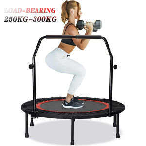 Foldable Trampoline with Armrest Home Indoor Gym Exercise Fitness Rebounder Round Jumping Pad Trampolines Adult Child