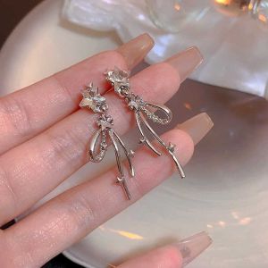 Korean Style Super Shiny Zircon Butterfly Knot Tassel Earrings S925 Pure Silver Fresh out Fashion Jewelry Womens Earrings