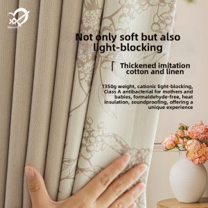 Soundproof Light Blocking Thermal Insulation Cotton Linen Curtains