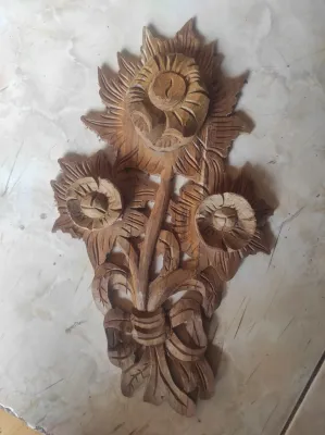 Tempel Ornamen Aksesori Furnitur Kayu Ati Ukiran Tangan 27 X 17 Cm Tebak 1 Cm