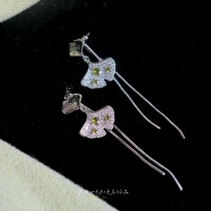 Elegant Long Leaf Maple Silver Tassel Earrings French Luxury Feeling Zirconia Silver Color Womens Fashion Jewelry Earrings