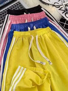 โดปามีน ลำลอง กีฬา กางเกงขาตรง สตรีทสไตล์ โพลีเอสเตอร์ ผ้ารักษาต่อต้านริ้วรอยพอดีสบาย กางเกงขายาว