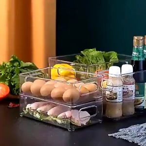 Refrigerator Organizer Bin Stackable Food Fridge Storage Box with Handle Clear Plastic Fruit Vegetable Pantry Organizer