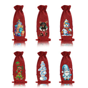 1pc/Set DIY Bottle Bags Diamond Art Christmas Decoration Linen Cloth Christmas Diamond Painting Wine Bottle Bags for Decor