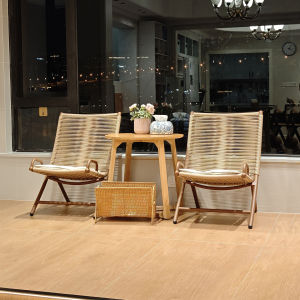 Chinese Style Wicker Sofa Chair Leisure Outdoor Balcony Table Chair Set Home Garden Courtyard Folding Metal Frame Seat