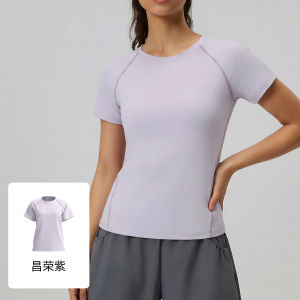 Black round Neck Loose Fit Yoga Top Breathable Versatile Short-Sleeve Casual Running Versatile Flattering Top