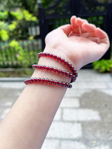 Pure Natural Garnet Bracelet for Women Genuine Goods Trendy Scattered Beads Real Crystal Multi-Circle Bracelet Collection Grade Three Circles Wine Red Beads
