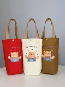 Customizable Logo Canvas Water Bottle Bag Simple Umbrella Insulated Cup Protective Cover Storage Bucket Handbag for Young Women