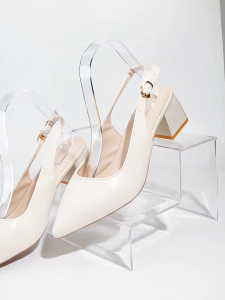 LADYSFSV French style Sandals Leather Pointed Block Heels for Women Elegant Back Empty Sandals