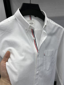 Heavyweight 100% Pure Cotton Long Sleeve Mens Shirt Spring Autumn Embroidery Casual White Fashionable Business Casual Standard Fit