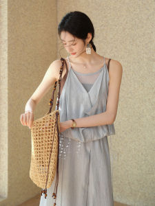 Visually Slimming V-neck Lace Tank Two-piece Effect Dress