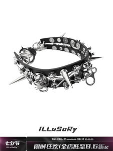 Handmade Leather Choker Heavy Metal Original Design Pure Punk Style ILLuSoRy Hunting Fashion Jewelry Titanium Steel Necklace