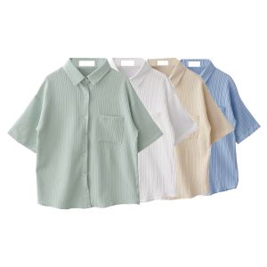 Short Sleeve Pure Color Loose Fit Korean Style Shirt for Women Summer 2023 New Design Salt System Shirt Versatile Casual Wear