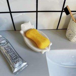 Ceramic Cat Soap Dish Soap Holder Bathroom Accessories Home Use Handwashing Plate Tray Drainage Mouth Cute Style Soap Box