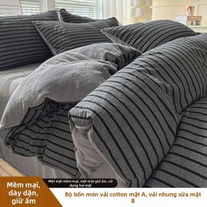 XINGQING | Color Matching Striped Cotton Velvet Simple Bedding Set