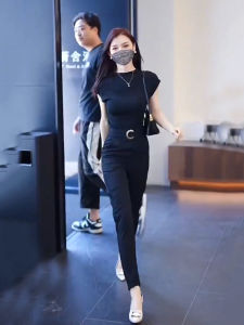 Fashionable Slimming Summer Set for Women Casual Loose Fit Youthful Concealing Small Footed Pants Two Piece Ensemble