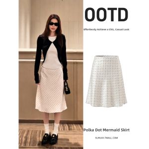 SUHUIQIAN | White Polka Dot Fishtail Skirt Acetate Satin Fabric Summer High Waist A-line Slim Fit