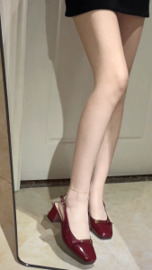 ONEW Buckle back strap mid heel pumps walking shoes sandal old money style 6CM