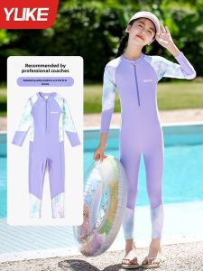 Childrens One-Piece Swimsuit Long Sleeve Thermal Spring Girls Swimwear New 2025 Style Primary School Students Professional Hot Spring