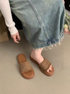 Goatskin Version ~ Brown Sandals Womens Dress Outwear Seaside Vacation Weaving Slippers Thick Sole Sandals