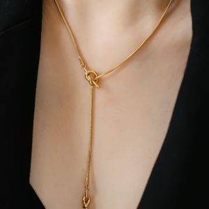 Non-Fading Luxury Simple Rope Knot Slide Necklace for Women Sweater Chain Elegant Gift Titanium Steel Geometric Pendant